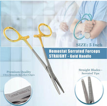 Load image into Gallery viewer, Mosquito Hemostat Forceps 5" Straight, Stainless Steel, Gold Handle