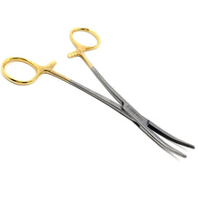 Load image into Gallery viewer, Crile Hemostat Forceps 5.5" Curved, Stainless Steel, Gold Handle