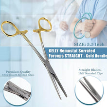 Load image into Gallery viewer, Kelly Hemostat Forceps 5.5" Straight, Stainless Steel, Gold Handle
