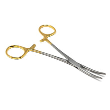 Load image into Gallery viewer, Kelly Hemostat Forceps 5.5" Curved, Stainless Steel, Gold Handle