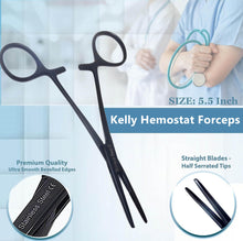 Load image into Gallery viewer, Kelly Hemostat Forceps 5.5" Straight, Stainless Steel, Black