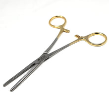 Load image into Gallery viewer, Carmalt Artery Forceps Straight 6.25&quot;, Longitudinal Jaws, Stainless Steel, Gold Handle
