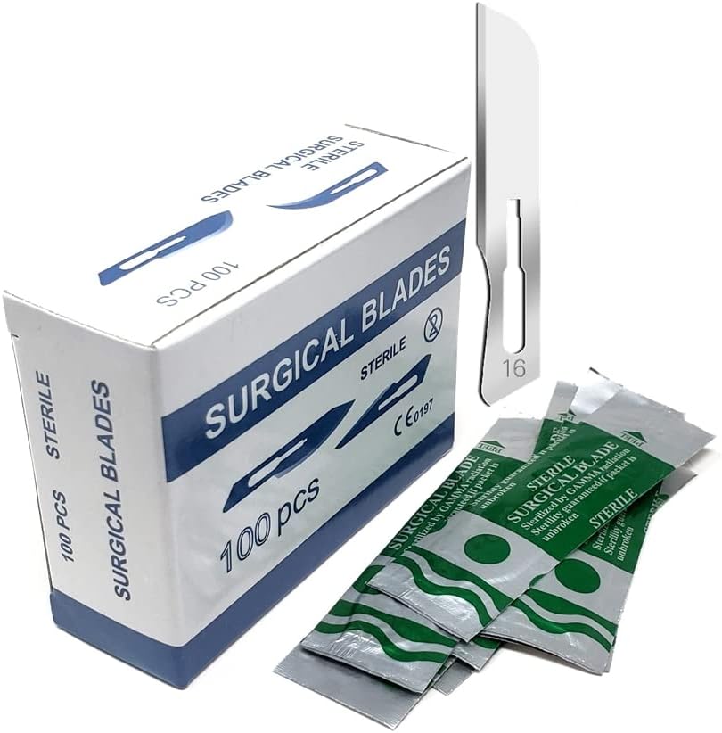 Surgical Scalpel Blades #16, Sterile, Carbon Steel Blade, 100/BX
