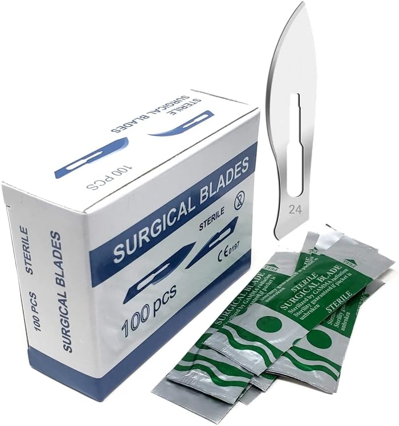 Surgical Scalpel Blades #24, Sterile, Carbon Steel Blade, 100/BX