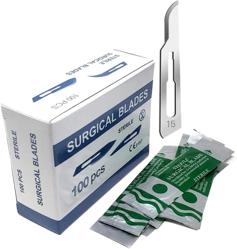 Surgical Scalpel Blades #15, Sterile, Carbon Steel Blade, 100/BX