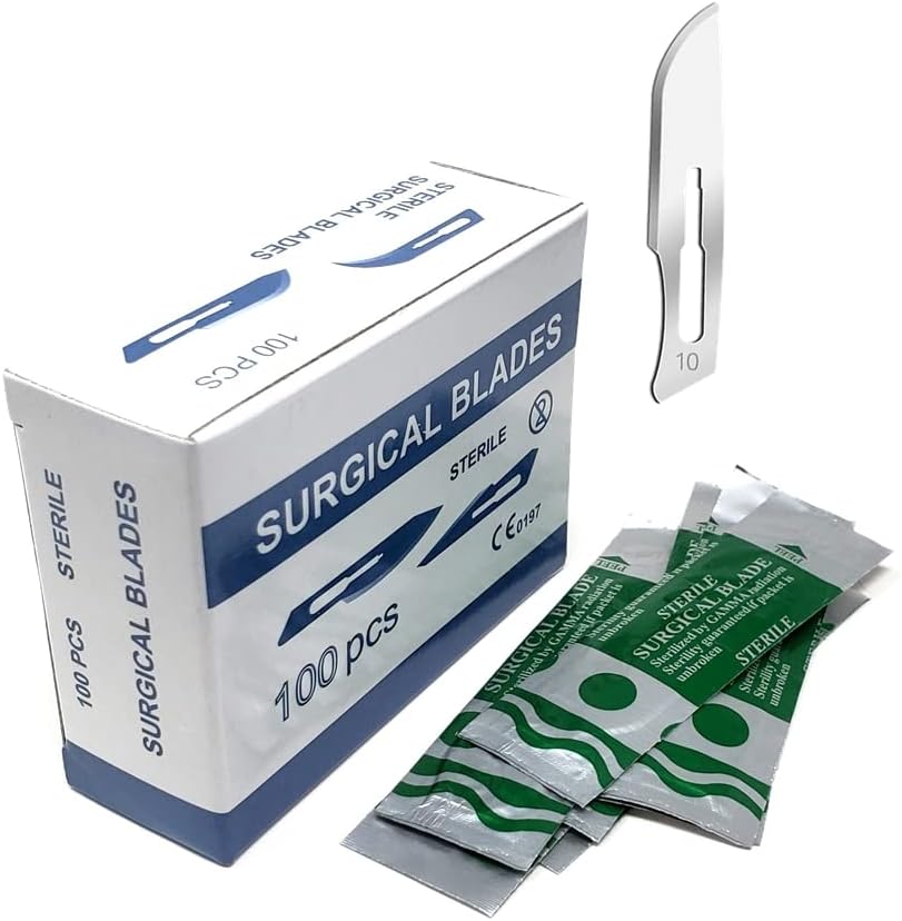 Surgical Scalpel Blades #10, Sterile, Carbon Steel Blade, 100/BX
