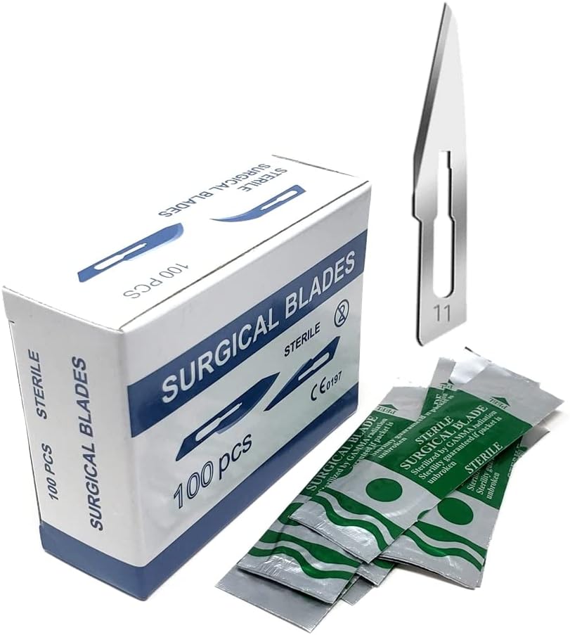 Surgical Scalpel Blades #11, Sterile, Carbon Steel Blade, 100/BX