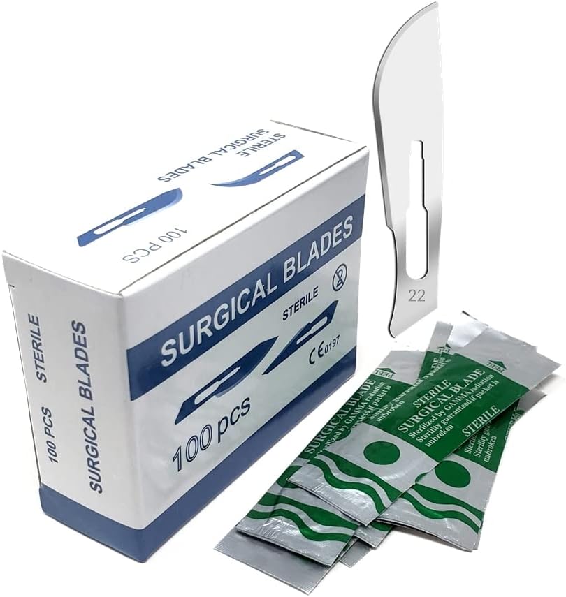 Surgical Scalpel Blades #22, Sterile, Carbon Steel Blade, 100/BX