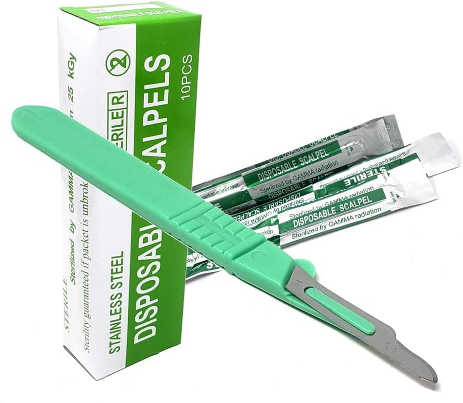 Disposable Scalpels #15, 10/bx Stainless Steel Blades, Plastic Handle