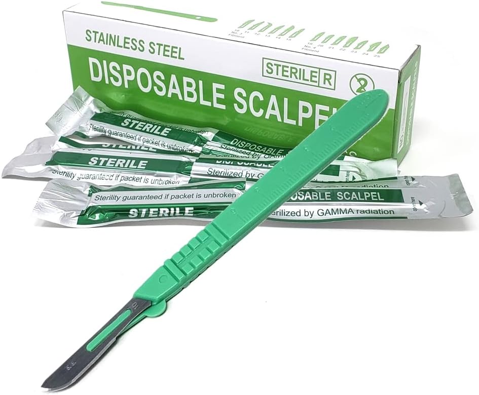 Disposable Scalpels #10, 10/bx Stainless Steel Blades, Plastic Handle