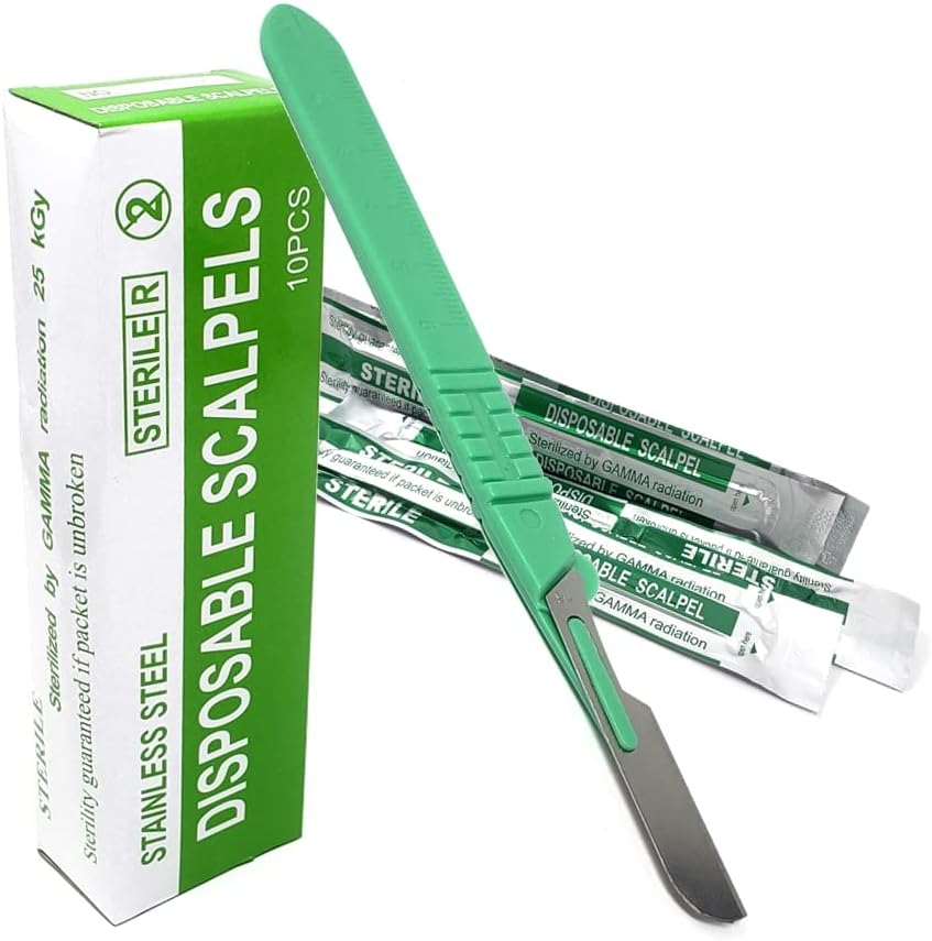 Disposable Scalpels #16, 10/bx Stainless Steel Blades, Plastic Handle