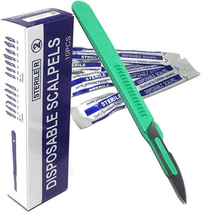 Disposable Scalpels #23, High-Carbon Steel Blades, Plastic Handle, Sterile,  Box of 10