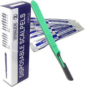 Disposable Scalpels #16, High-Carbon Steel Blades, Plastic Handle, Sterile,  Box of 10
