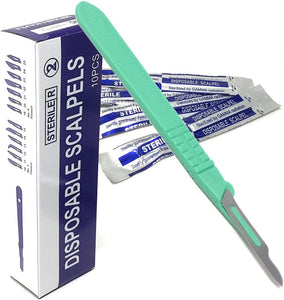 Disposable Scalpels #15, High-Carbon Steel Blades, Plastic Handle, Sterile,  Box of 10