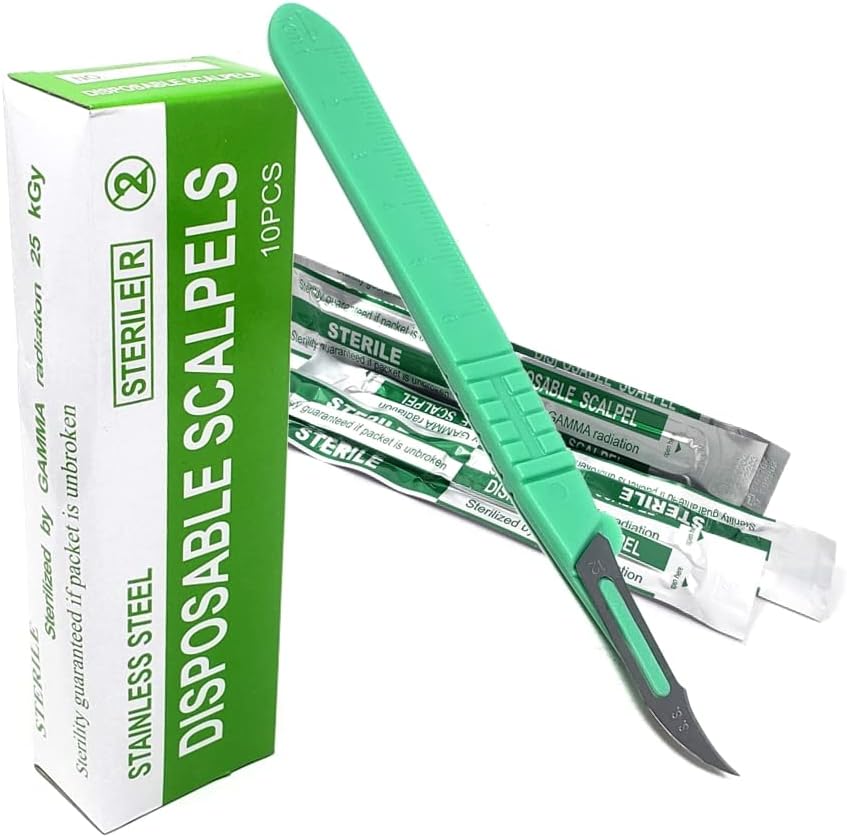 Disposable Scalpels #12, 10/bx Stainless Steel Blades, Plastic Handle