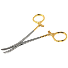 Load image into Gallery viewer, Mosquito Hemostat Forceps 5&quot; Curved, Stainless Steel, Gold Handle
