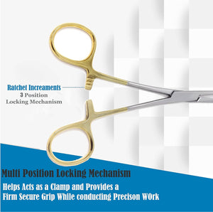 Mosquito Hemostat Forceps 5" Curved, Stainless Steel, Gold Handle