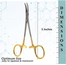 Load image into Gallery viewer, Mosquito Hemostat Forceps 5&quot; Curved, Stainless Steel, Gold Handle
