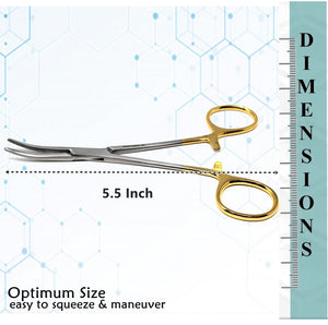 Kelly Hemostat Forceps 5.5" Curved, Stainless Steel, Gold Handle
