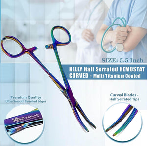 Kelly Hemostat Forceps 5.5" Curved, Stainless Steel, Multi
