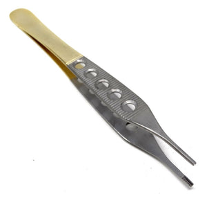 Premium Quality Adson Brown Tissue 9x9teeth Forceps 6",Straight, Gold Handle, Stainless Steel