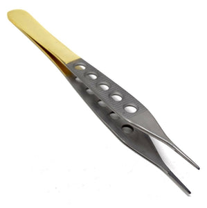 TC Adson Dressing Serrated Forceps 6", Straight, Fenestrated, Gold Handle, Stainless Steel