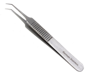 Stainless Steel 3D 5D 6D Volume False Eyelash Extension Tweezers A Type Angled, Ridged Handle, Fine Point, Premium Quality