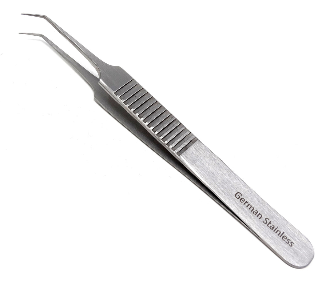 Stainless Steel 3D 5D 6D Volume False Eyelash Extension Tweezers A Type Angled, Ridged Handle, Fine Point, Premium Quality