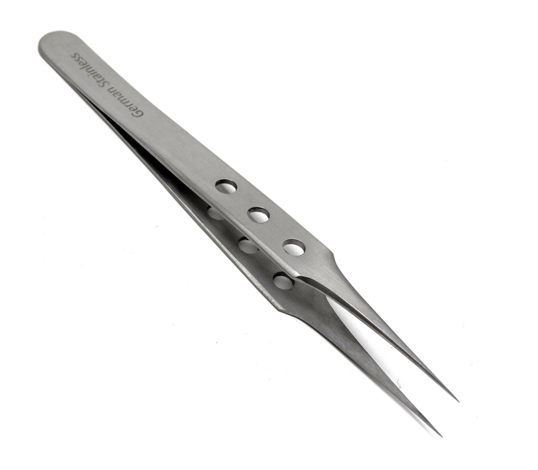 Stainless Steel Watch & Jewelery Repair Tweezers #4 Forceps, Fine Point, Fenestrated Handle, Premium Quality