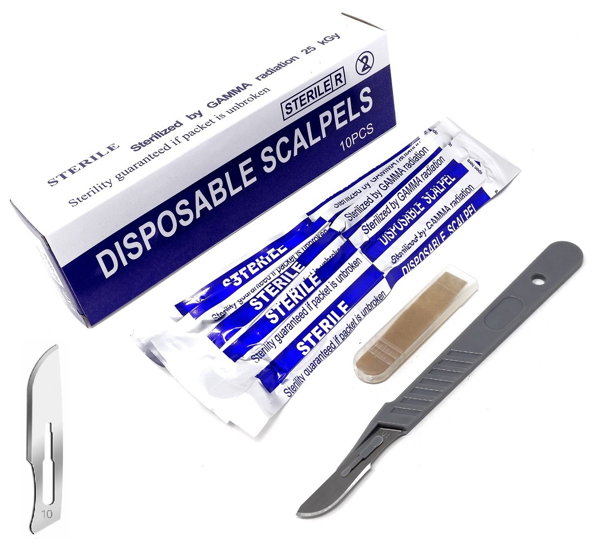 Disposable Scalpels 10 High Carbon Steel Blades Plastic Handle