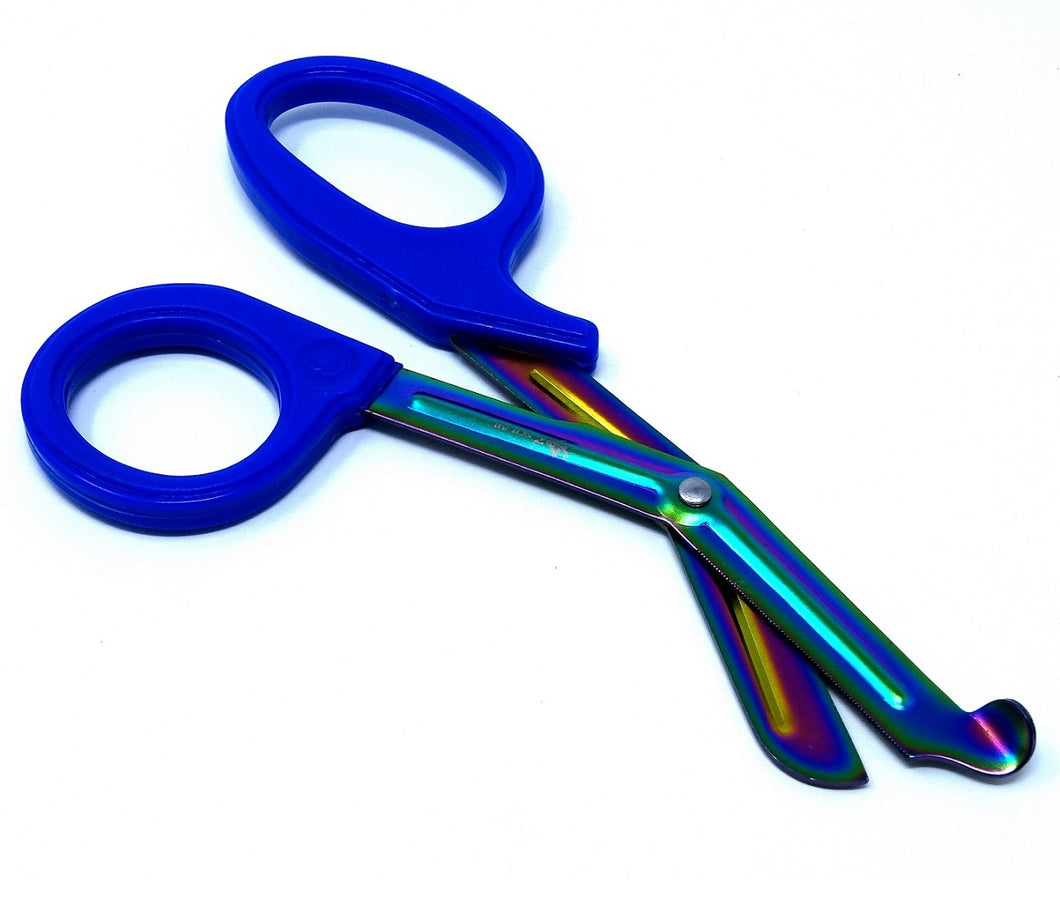 Blue Handle with Fluoride Multi Color Stainless Steel Blades Trauma Shears 7.25