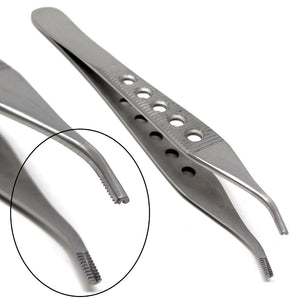 Premium Quality Adson Brown Tissue 9x9teeth Forceps 4.75", Curved, Fenestrated Grip, Stainless Steel